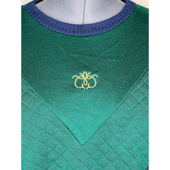 sweatshirt plaid chevron quilted green navy shoulder pads 1980s - Picture 3 of 11